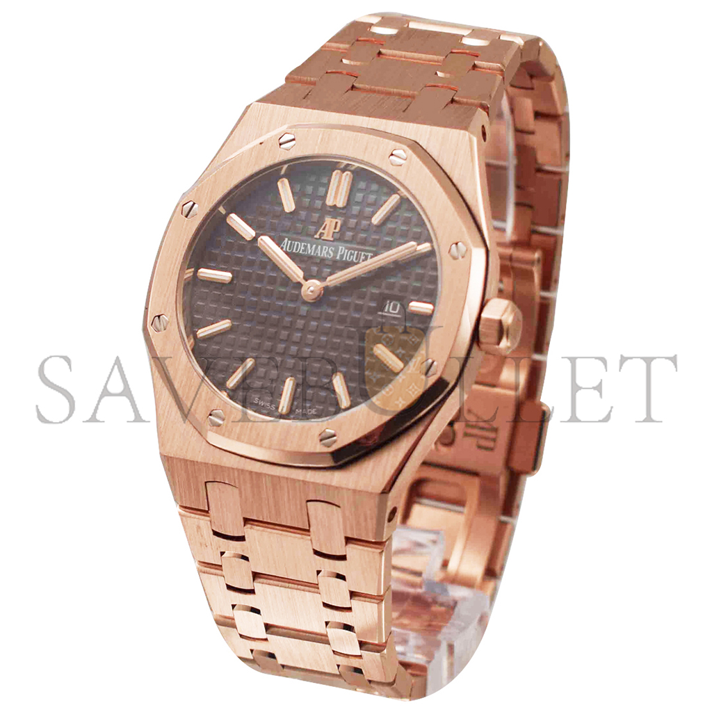 AUDEMARS PIGUET ROYAL OAK LADIES 33MM ROSE GOLD BRACELET WITH BROWN DIAL WATCH 67650OR.OO.1261OR.01